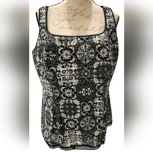 18/20W Stretch Tank with Built-in Bra, Lined with Lacey Look Overlay, Cato Woman